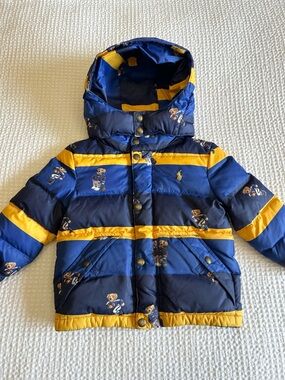 Ralph Lauren Navy & Yellow Striped Polo Bear Puffer Jacket